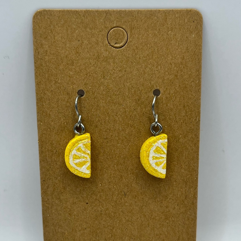 Cartoon lemon slices glittery dangling earrings